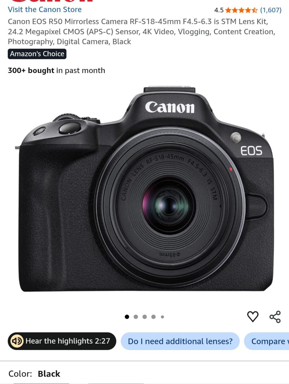 Canon Black Mirrorless Camera with RF-S 18-45mm Lens